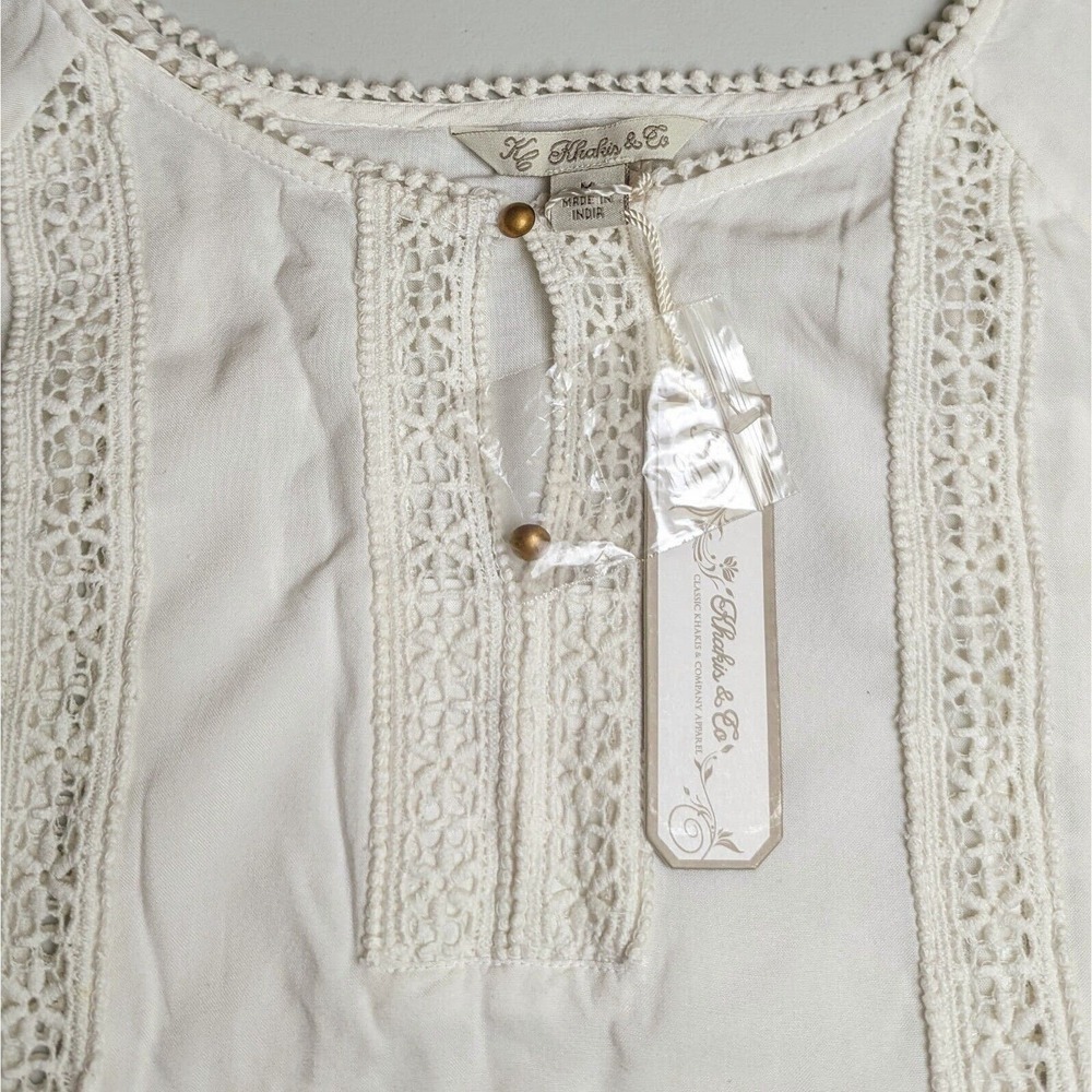🌻 Cold-Shoulder Eyelit Tunic Boho Medium Ivory 3/4 Sleeve Crochet Cutout